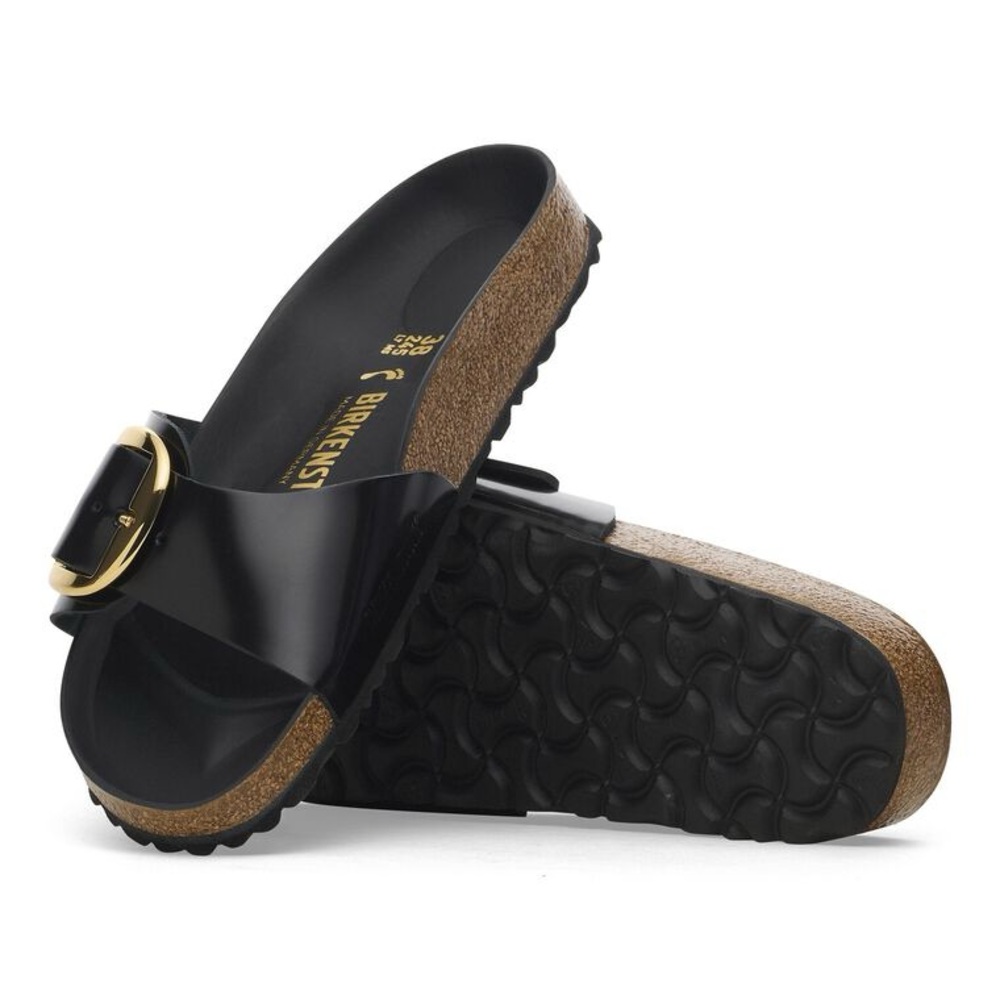 Birkenstock Women's Madrid Big Buckle in Natural Leather Patent High Shine Black